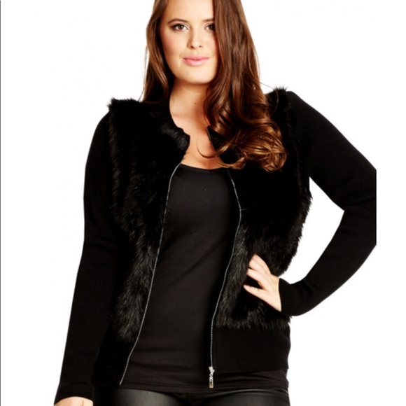 City Chic Sweaters - City Chic Animal Instinct Black Faux Fur Cardi